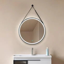 Møbel Og Interiør ^ Lucande LED-spejl Lelin, Ø 60 cm, sort, aluminium, CCT