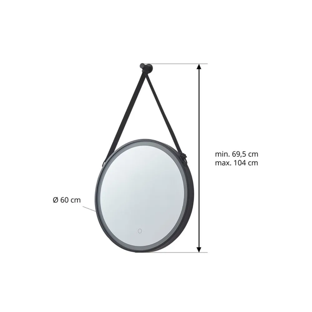 Møbel Og Interiør ^ Lucande LED-spejl Lelin, Ø 60 cm, sort, aluminium, CCT