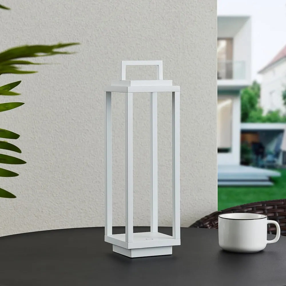Dekorationsbelysning|Bordlamper ^ Lucande LED-udendørslampe Mirina, hvid, genopladeligt batteri, touch-dæmper