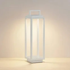 Dekorationsbelysning|Bordlamper ^ Lucande LED-udendørslampe Mirina, hvid, genopladeligt batteri, touch-dæmper