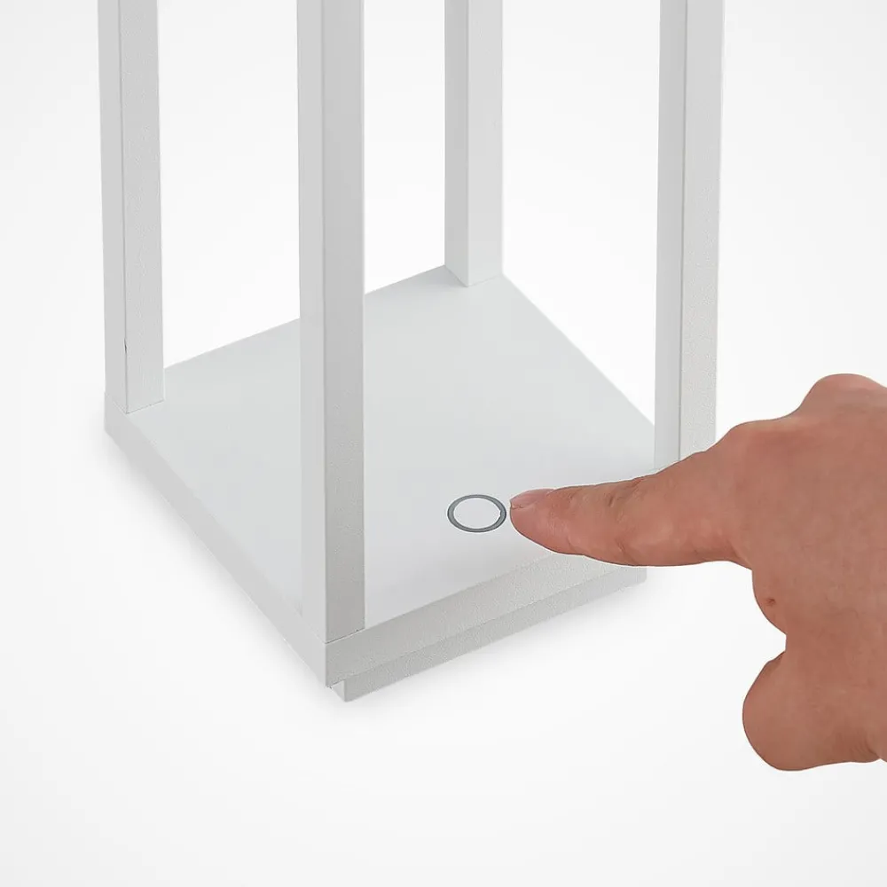 Dekorationsbelysning|Bordlamper ^ Lucande LED-udendørslampe Mirina, hvid, genopladeligt batteri, touch-dæmper