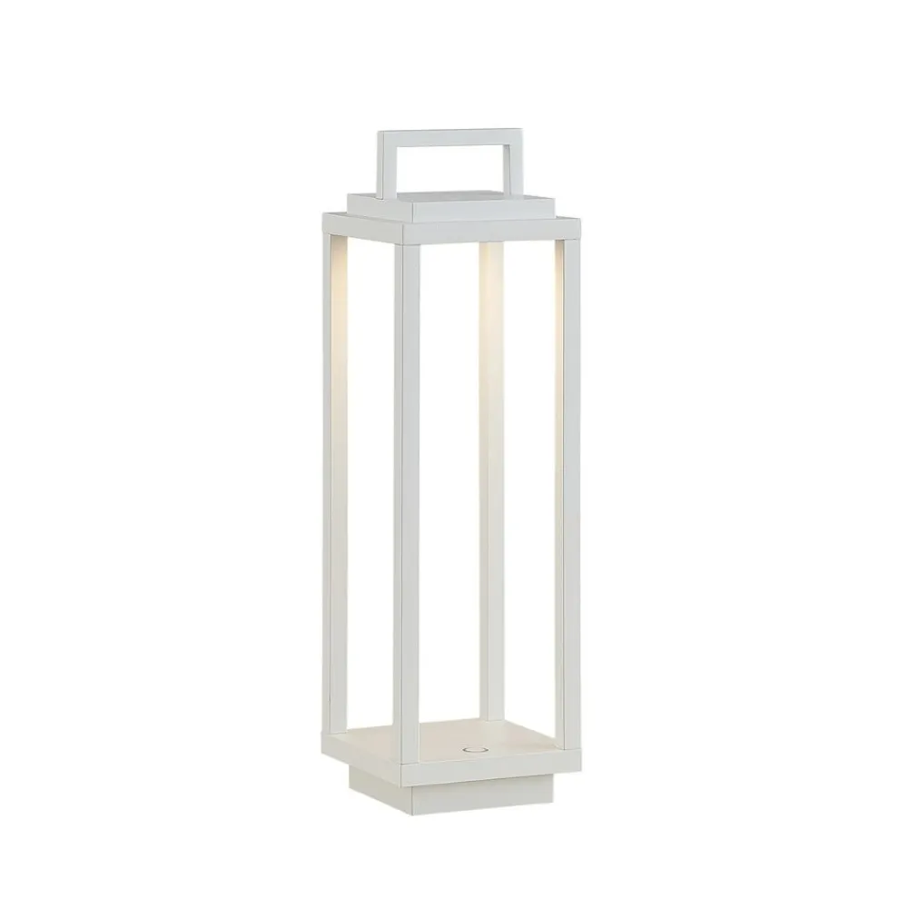 Dekorationsbelysning|Bordlamper ^ Lucande LED-udendørslampe Mirina, hvid, genopladeligt batteri, touch-dæmper