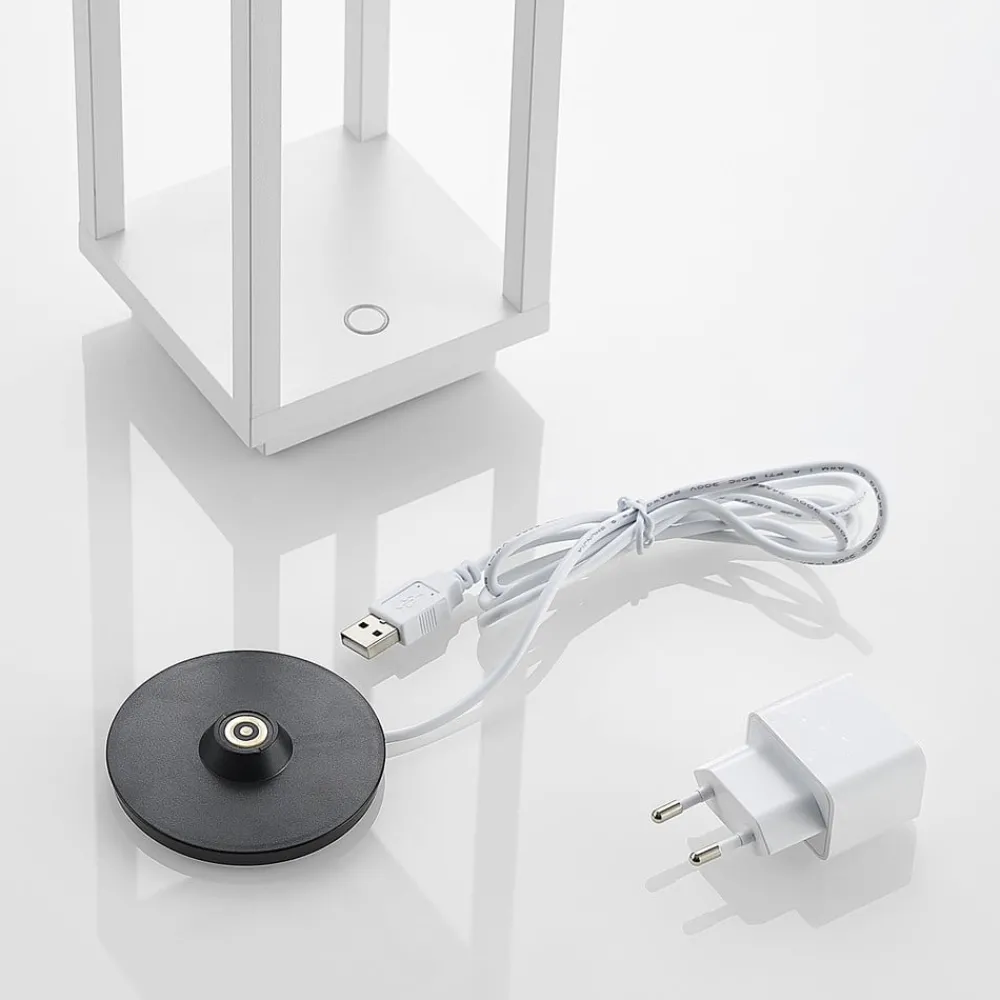 Dekorationsbelysning|Bordlamper ^ Lucande LED-udendørslampe Mirina, hvid, genopladeligt batteri, touch-dæmper