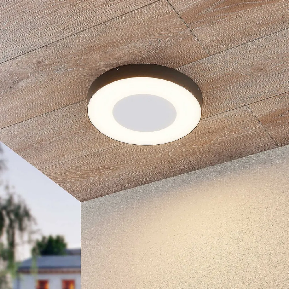 Lucande Terrassebelysning|Udendørs Loftlamper > LED udendørs loftlampe Sora, rund, sensor, IP54