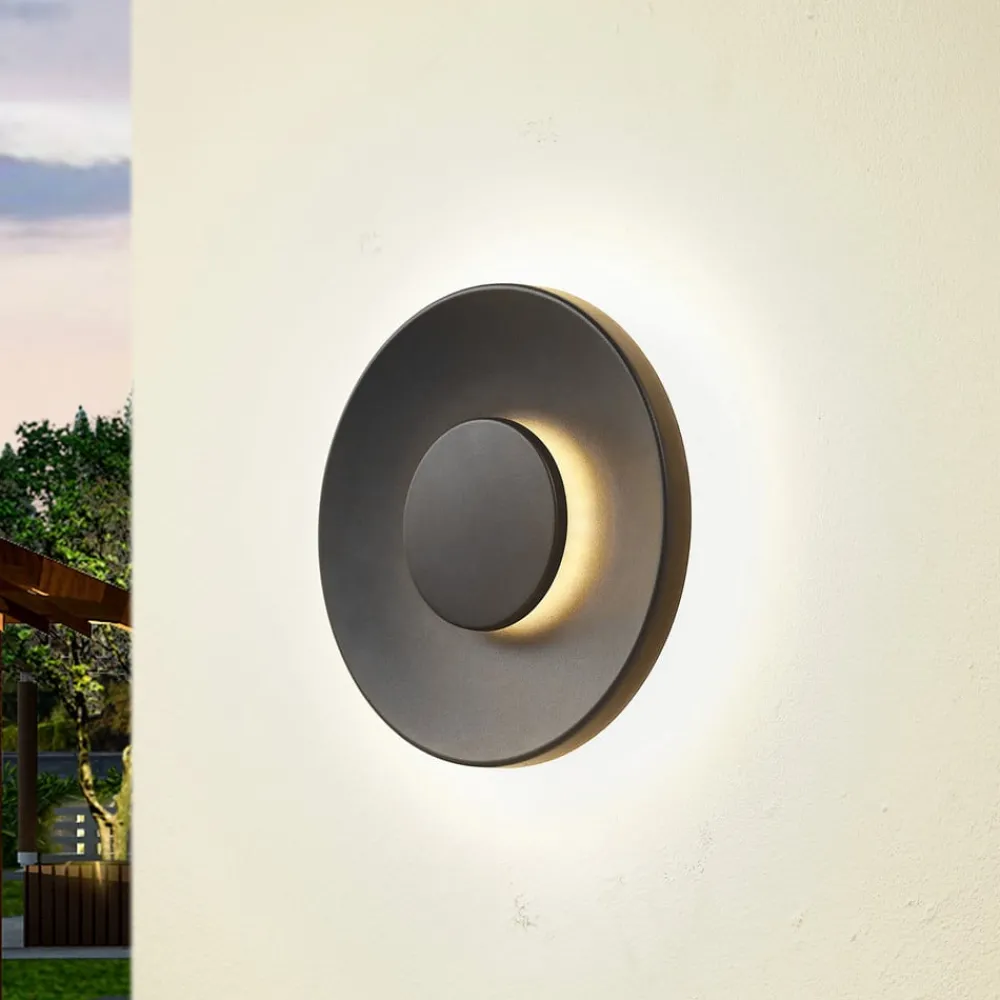 Terrassebelysning|Væglamper ^ Lucande LED udendørs væglampe Kayana, sort, aluminium, 24 cm