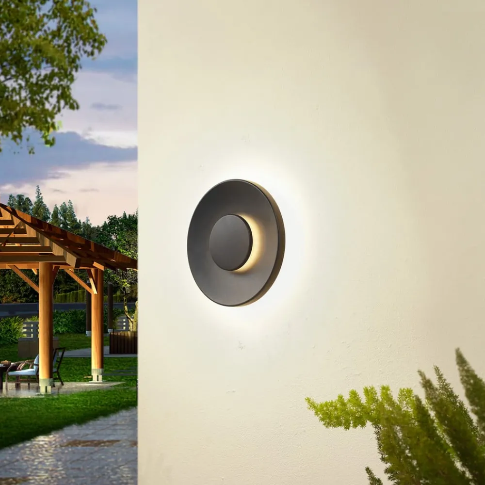 Terrassebelysning|Væglamper ^ Lucande LED udendørs væglampe Kayana, sort, aluminium, 24 cm