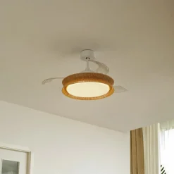 Lucande Loftventilatorer > LED-ventilator Lineta, hvid, reb, Ø 103 cm, støjsvag