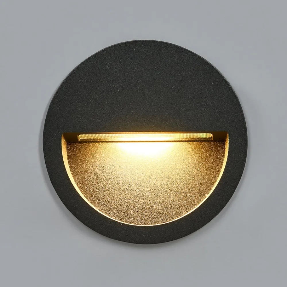 Lucande Terrassebelysning|Væglamper > LED-vægindbygningslampe Loya, Ø 11,5 cm, grå, IP54