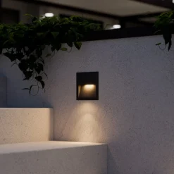 Terrassebelysning|Væglamper ^ Lucande LED-vægindbygningslampe Loya, 11,5x11,5 cm, grå, IP54