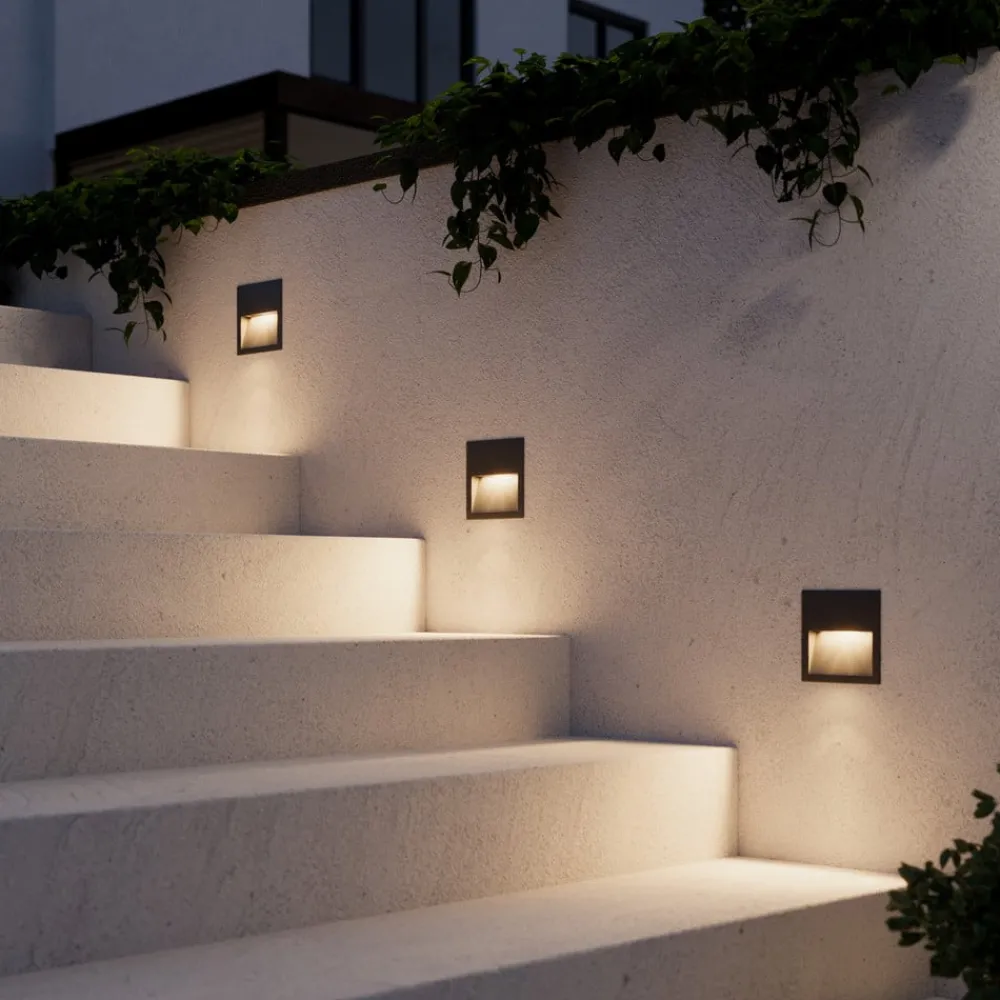 Terrassebelysning|Væglamper ^ Lucande LED-vægindbygningslampe Loya, 11,5x11,5 cm, grå, IP54