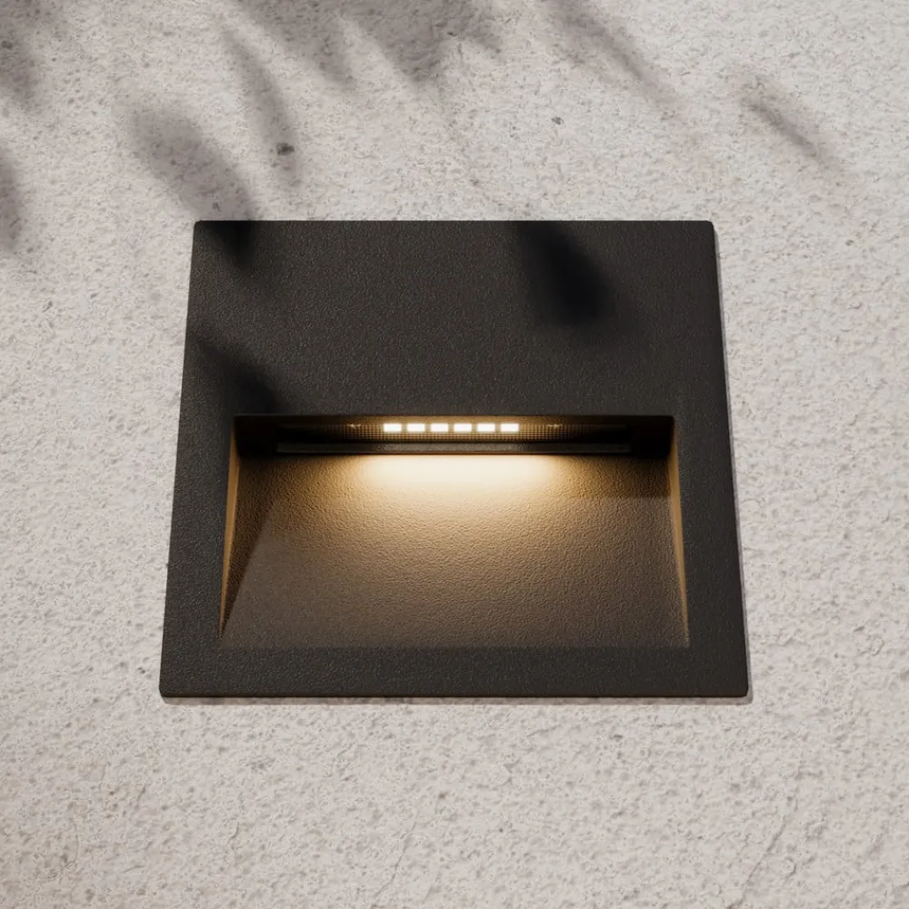 Terrassebelysning|Væglamper ^ Lucande LED-vægindbygningslampe Loya, 11,5x11,5 cm, grå, IP54