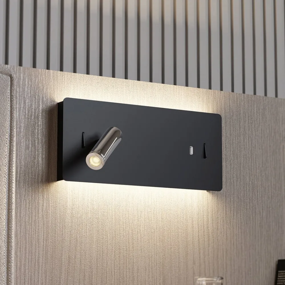 Lucande Væglamper > LED-væglampe Kimo, 32 cm, sort, aluminium, USB