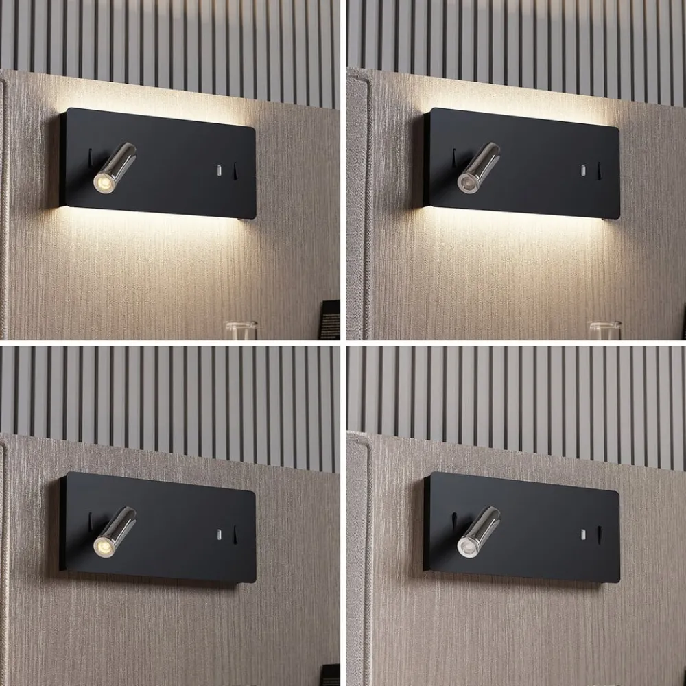 Lucande Væglamper > LED-væglampe Kimo, 32 cm, sort, aluminium, USB