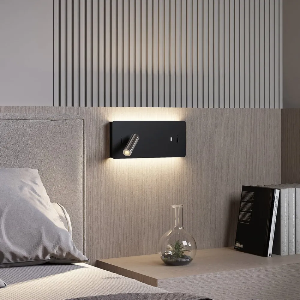 Lucande Væglamper > LED-væglampe Kimo, 32 cm, sort, aluminium, USB
