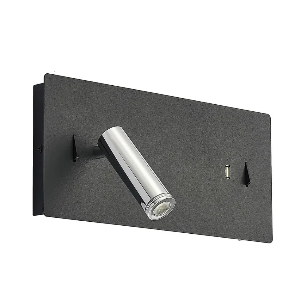 Lucande Væglamper > LED-væglampe Kimo, 32 cm, sort, aluminium, USB