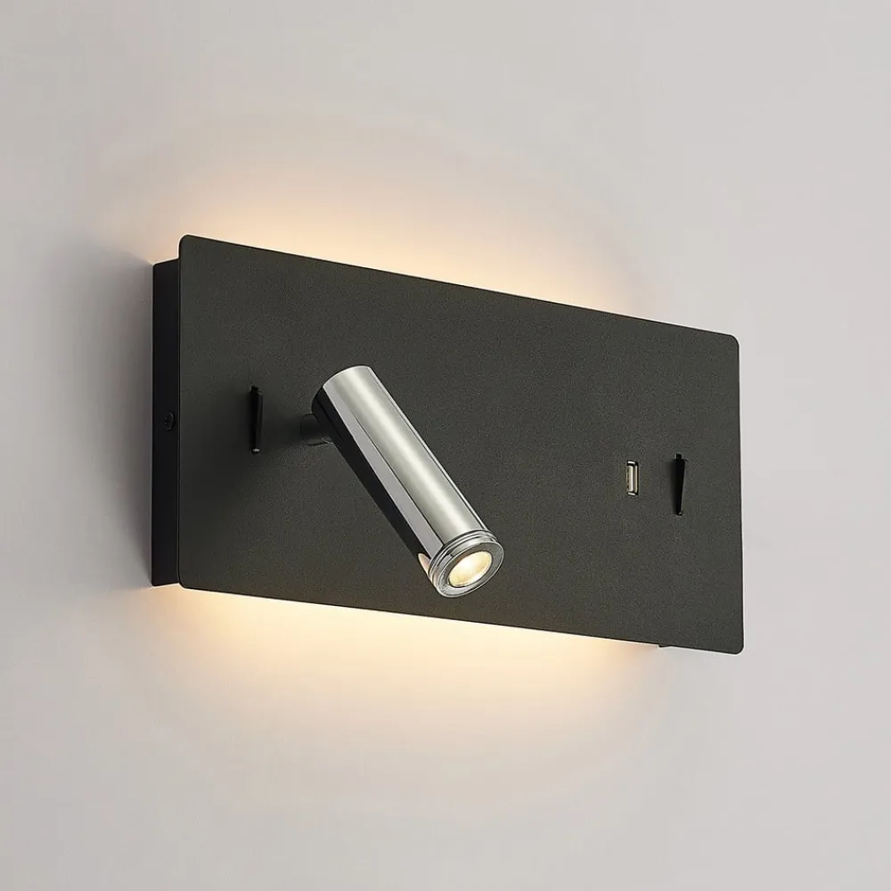 Lucande Væglamper > LED-væglampe Kimo, 32 cm, sort, aluminium, USB