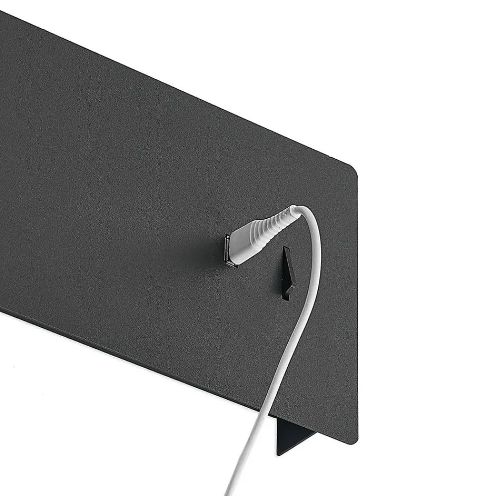 Lucande Væglamper > LED-væglampe Kimo, 32 cm, sort, aluminium, USB
