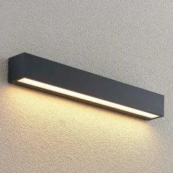 Terrassebelysning ^ Lucande LED-væglampe Lengo, 50 cm, antracit, ned, 3.000K