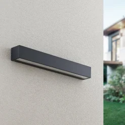Terrassebelysning ^ Lucande LED-væglampe Lengo, 50 cm, antracit, ned, 3.000K