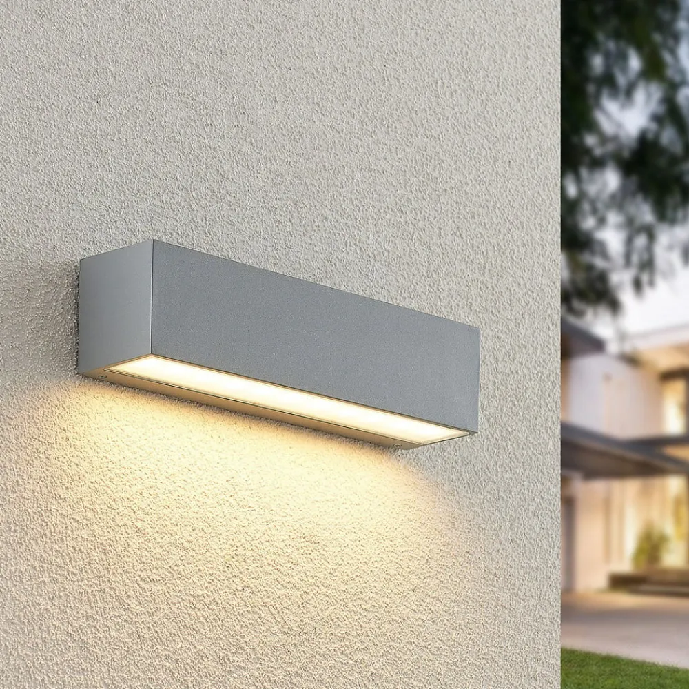 Lucande Terrassebelysning|Væglamper > LED-væglampe Lengo, 25 cm, sølv, 1 lyskilde, IP65