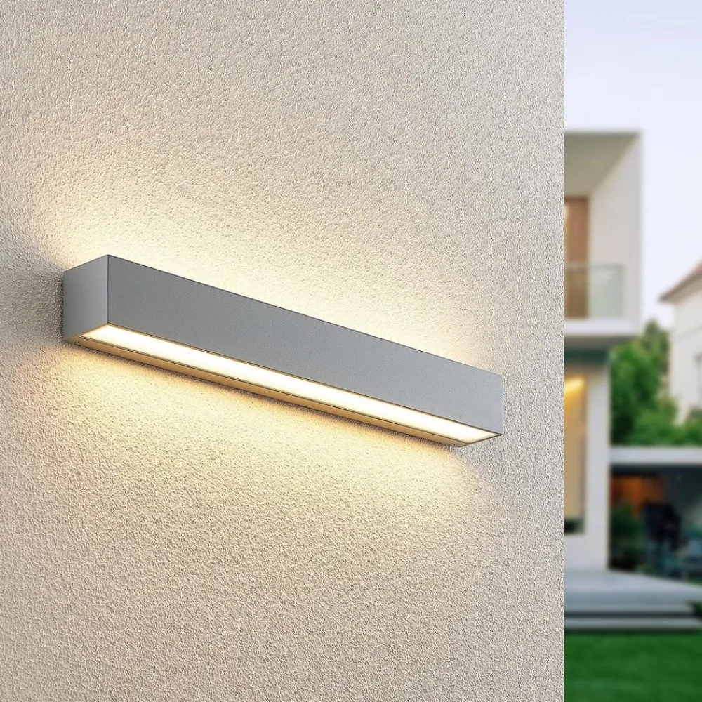 Lucande Terrassebelysning|Væglamper > LED-væglampe Lengo, 50 cm, sølv, 2 lyskilder, IP65