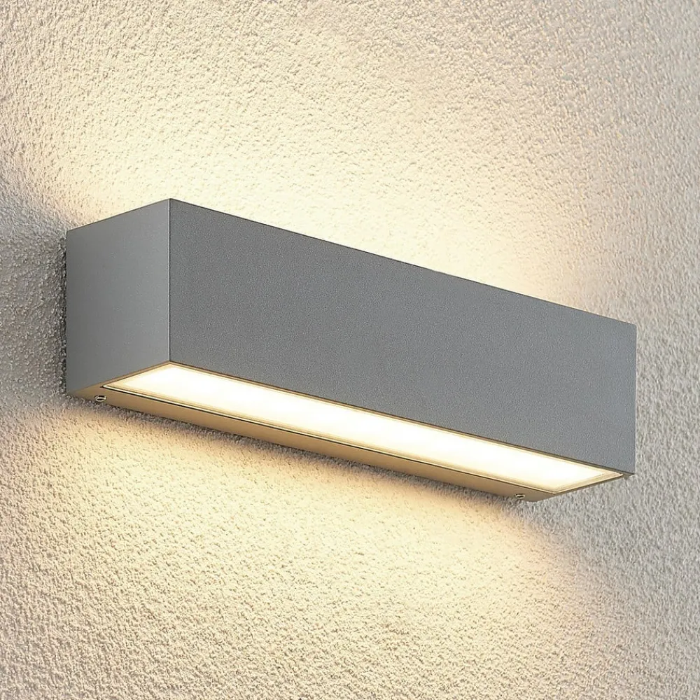 Terrassebelysning|Væglamper ^ Lucande LED-væglampe Lengo, 25 cm, sølv, 2 lyskilder, IP65