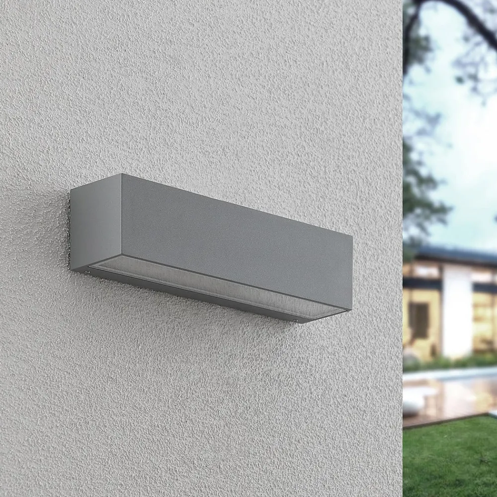 Terrassebelysning|Væglamper ^ Lucande LED-væglampe Lengo, 25 cm, sølv, 2 lyskilder, IP65