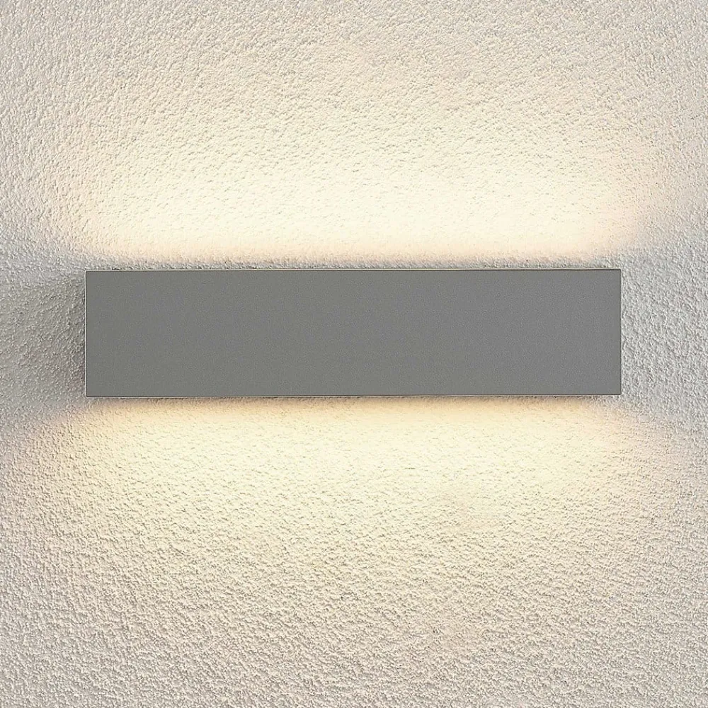 Terrassebelysning|Væglamper ^ Lucande LED-væglampe Lengo, 25 cm, sølv, 2 lyskilder, IP65