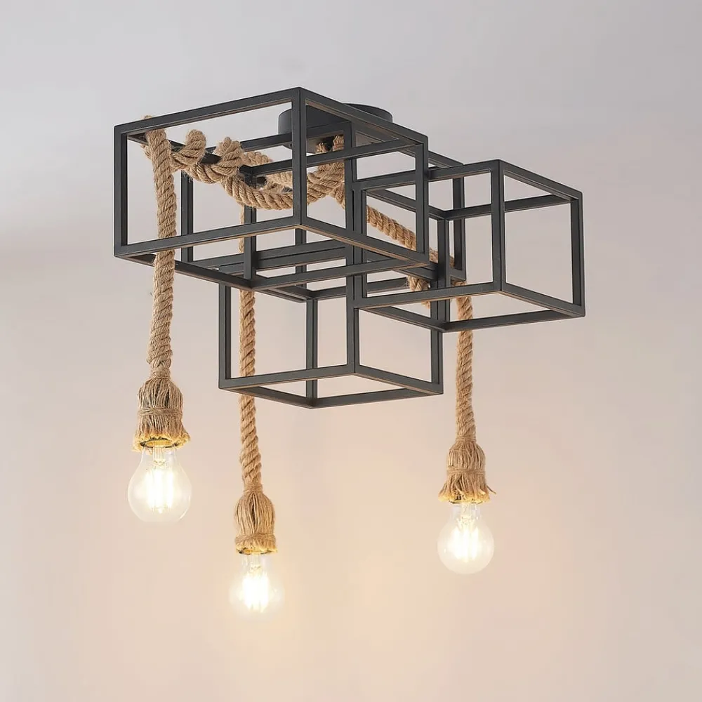 Lucande Loftlamper|Loftlamper > loftlampe Andrik, 44 cm, 3 lyskilder, hampereb, metal