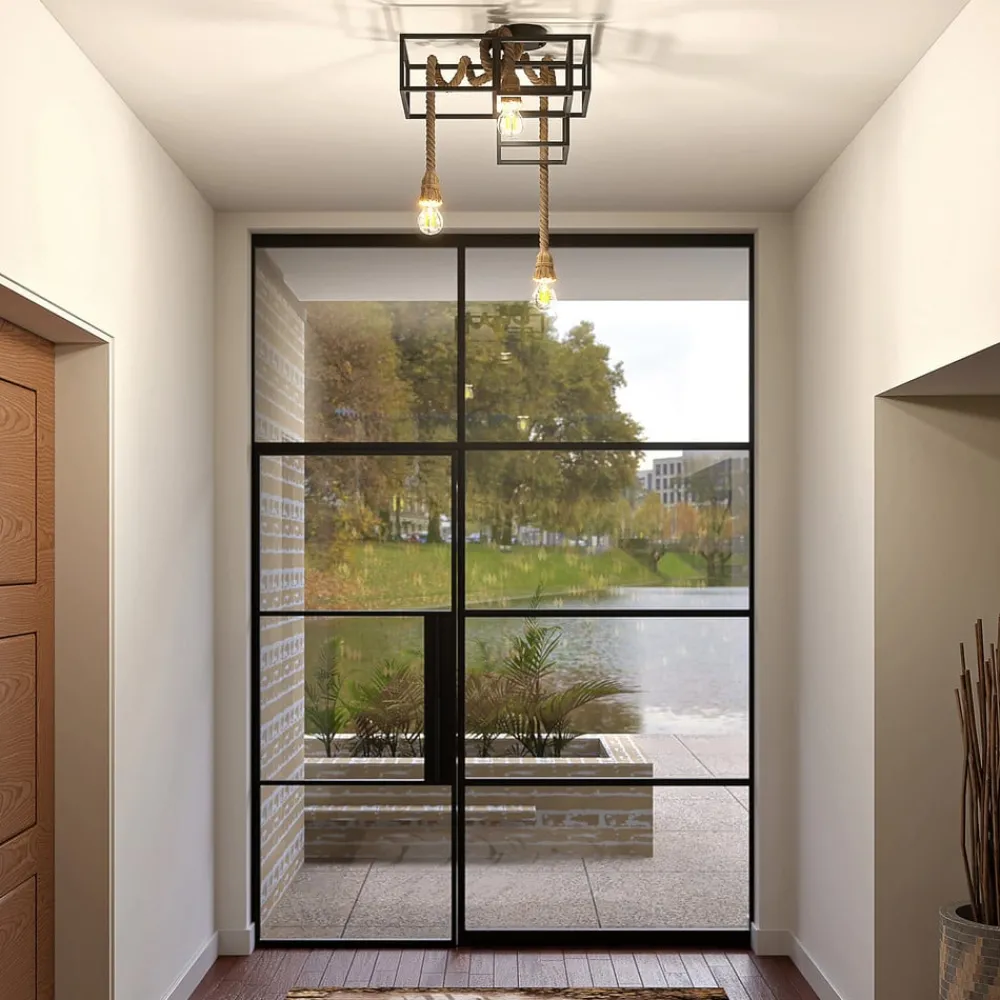 Lucande Loftlamper|Loftlamper > loftlampe Andrik, 44 cm, 3 lyskilder, hampereb, metal
