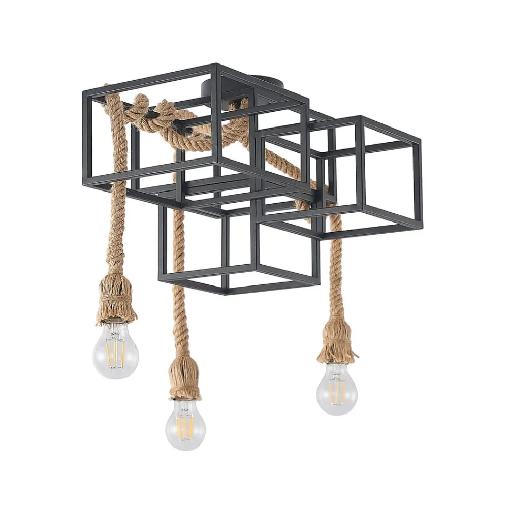 Lucande Loftlamper|Loftlamper > loftlampe Andrik, 44 cm, 3 lyskilder, hampereb, metal