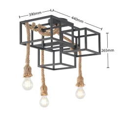 Lucande Loftlamper|Loftlamper > loftlampe Andrik, 44 cm, 3 lyskilder, hampereb, metal