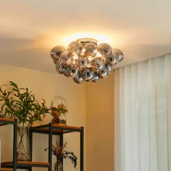 Lucande Loftlamper > loftlampe Diborah, røggrå, glas, Ø 50 cm, G9