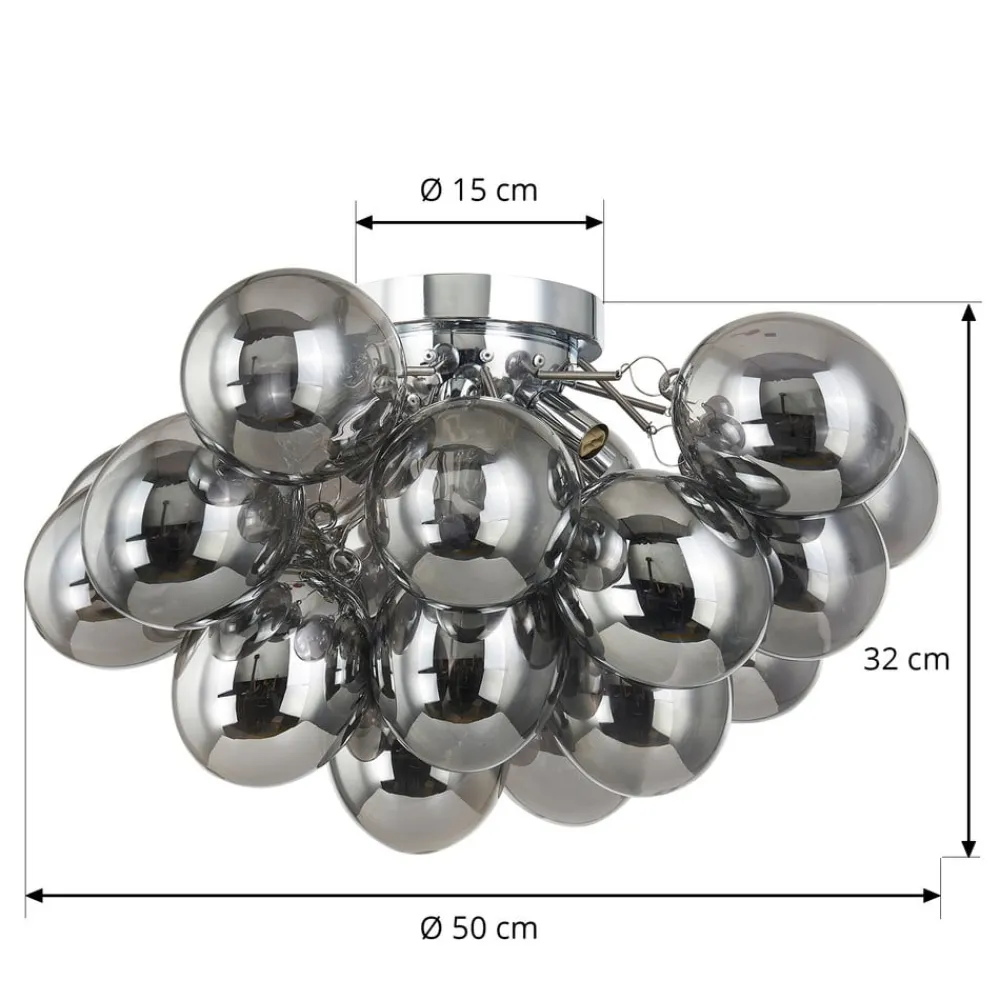 Lucande Loftlamper > loftlampe Diborah, røggrå, glas, Ø 50 cm, G9