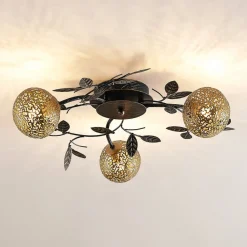 Loftlamper|Loftlamper ^ Lucande loftlampe Evory, Ø 53 cm, 3 lyskilder, sort/guld, G9
