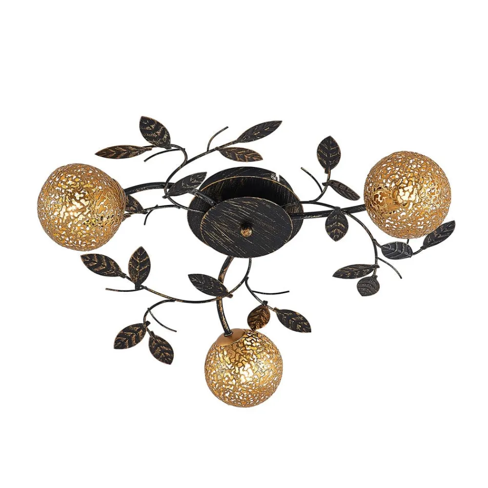 Loftlamper|Loftlamper ^ Lucande loftlampe Evory, Ø 53 cm, 3 lyskilder, sort/guld, G9