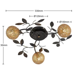 Loftlamper|Loftlamper ^ Lucande loftlampe Evory, Ø 53 cm, 3 lyskilder, sort/guld, G9