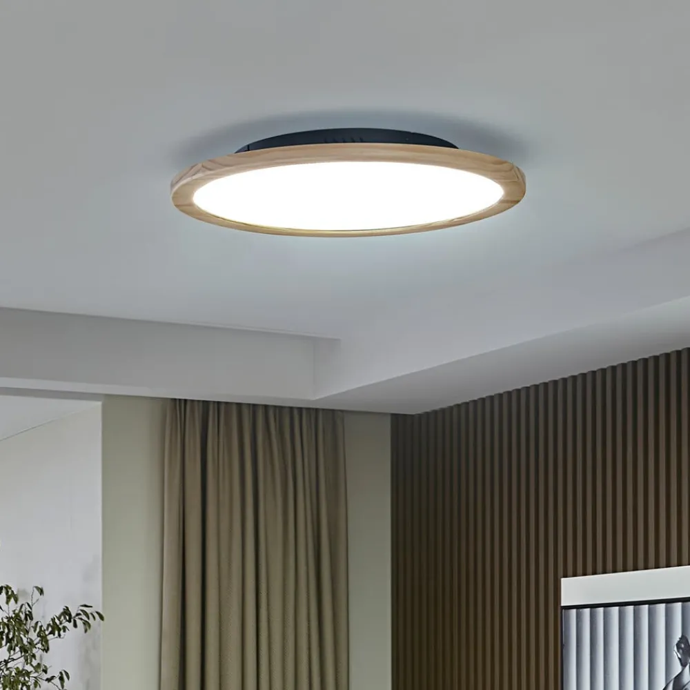 Loftlamper|Loftlamper ^ Lucande loftlampe Joren, Ø 48 cm, træ, CCT, fjernbetjening
