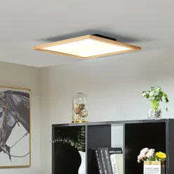 Gang|Loftlamper ^ Lucande loftlampe Joren, 52 cm, træ, CCT, fjernbetjening