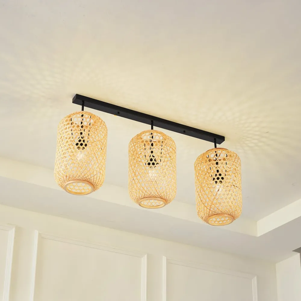 Lucande Loftlamper > loftlampe Jorick, 3 lyskilder, længde 104,5 cm, bambus