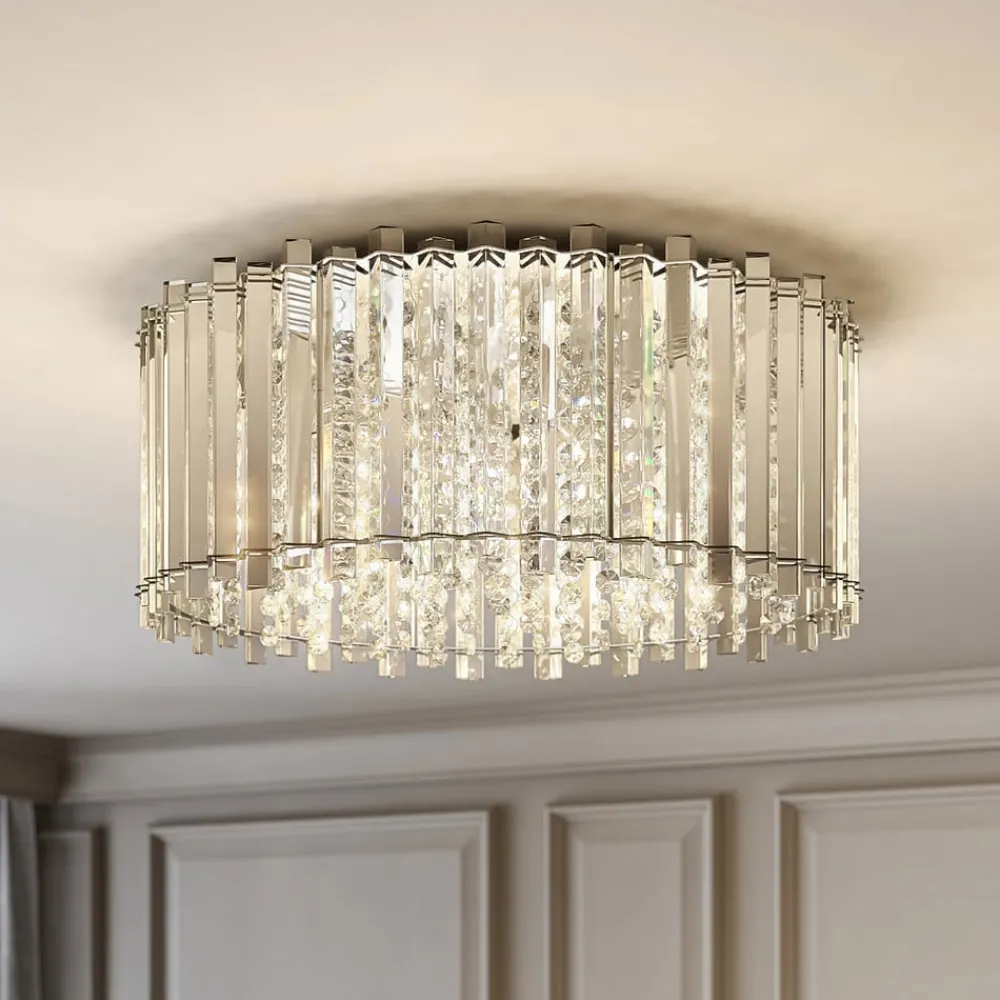 Loftlamper|Loftlamper ^ Lucande loftlampe Limana, Ø 50 cm, krom, krystal