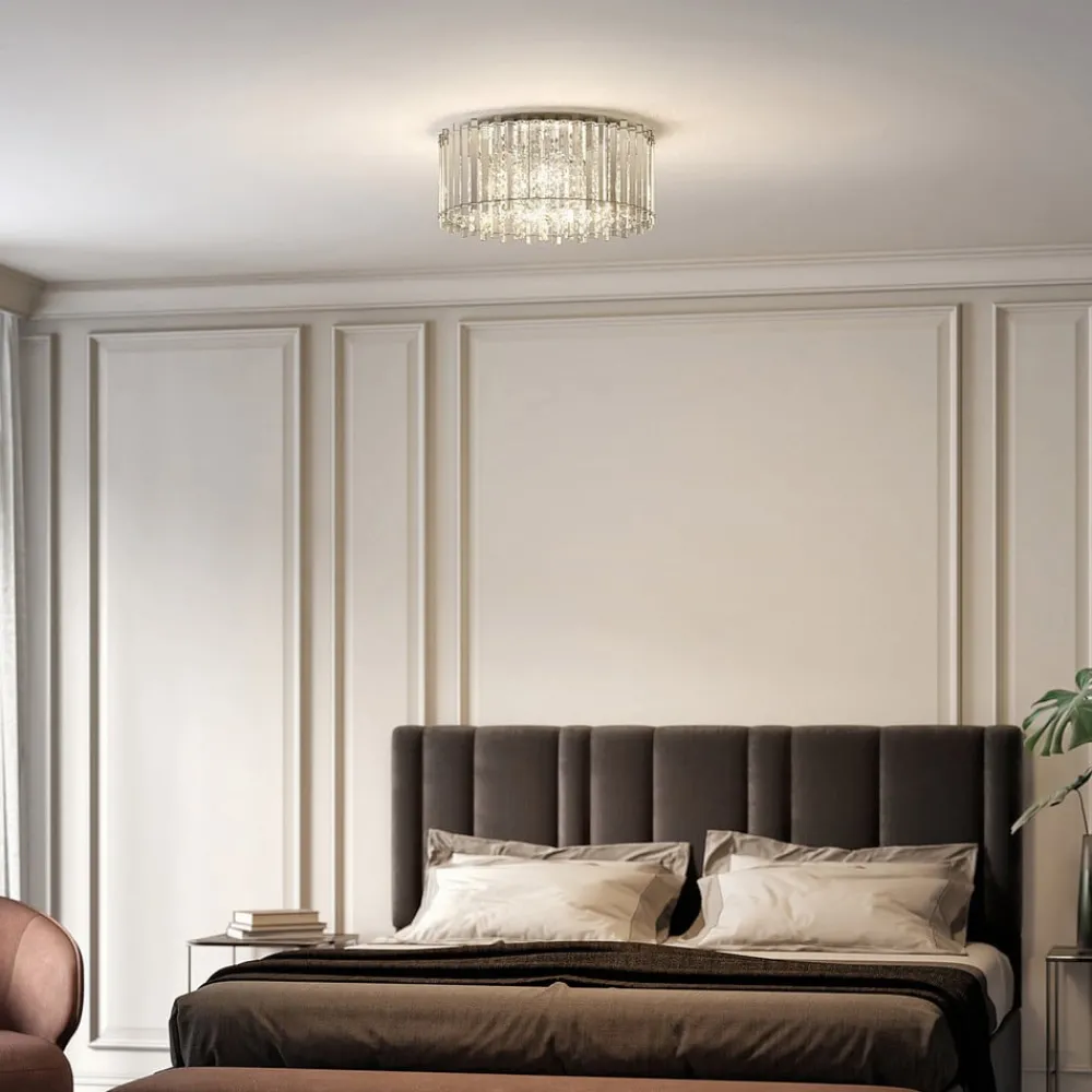 Loftlamper|Loftlamper ^ Lucande loftlampe Limana, Ø 50 cm, krom, krystal