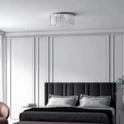 Loftlamper|Loftlamper ^ Lucande loftlampe Limana, Ø 50 cm, krom, krystal