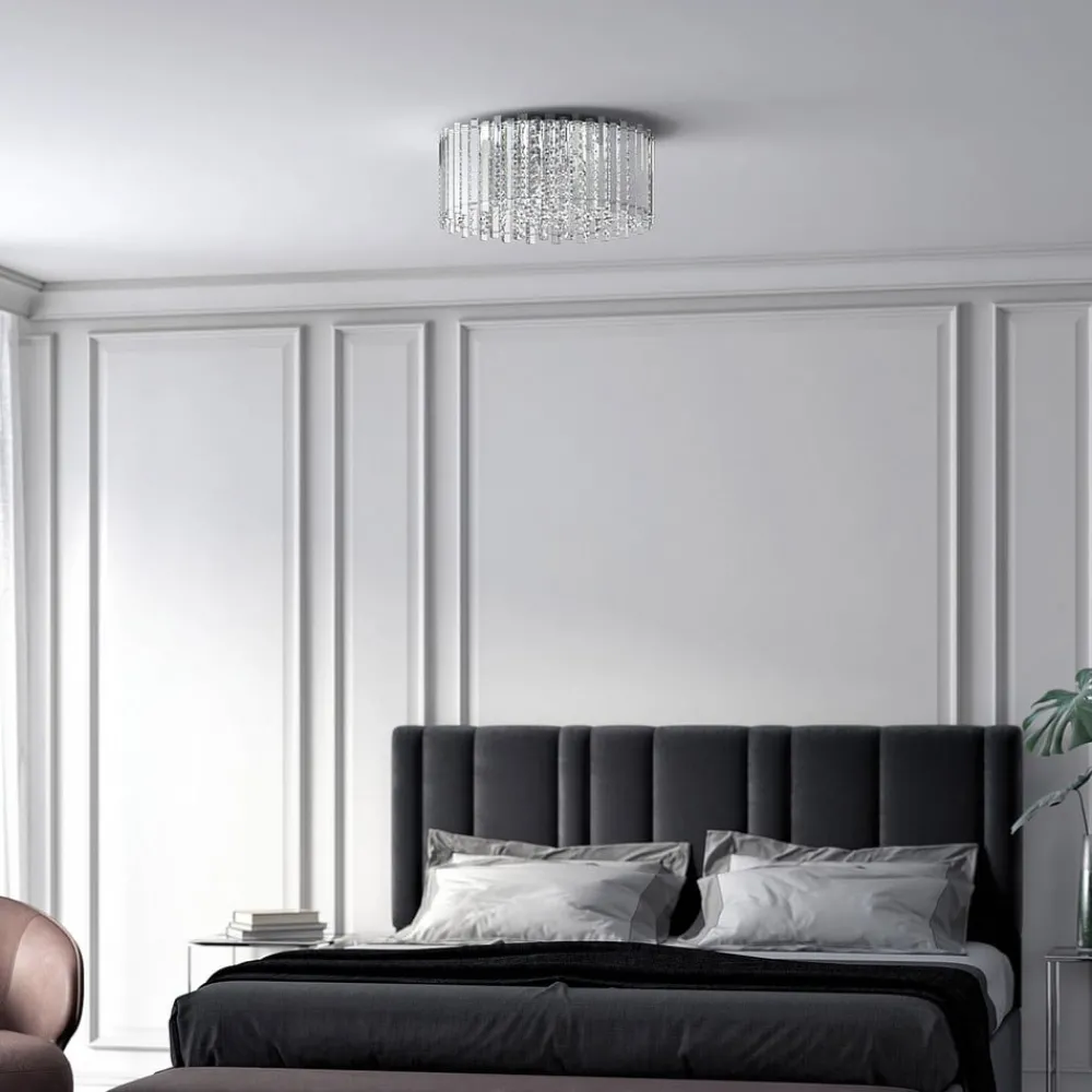 Loftlamper|Loftlamper ^ Lucande loftlampe Limana, Ø 50 cm, krom, krystal