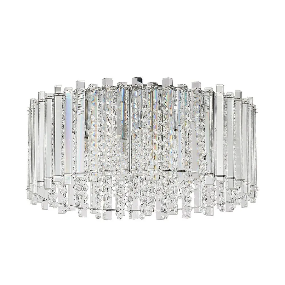 Loftlamper|Loftlamper ^ Lucande loftlampe Limana, Ø 50 cm, krom, krystal
