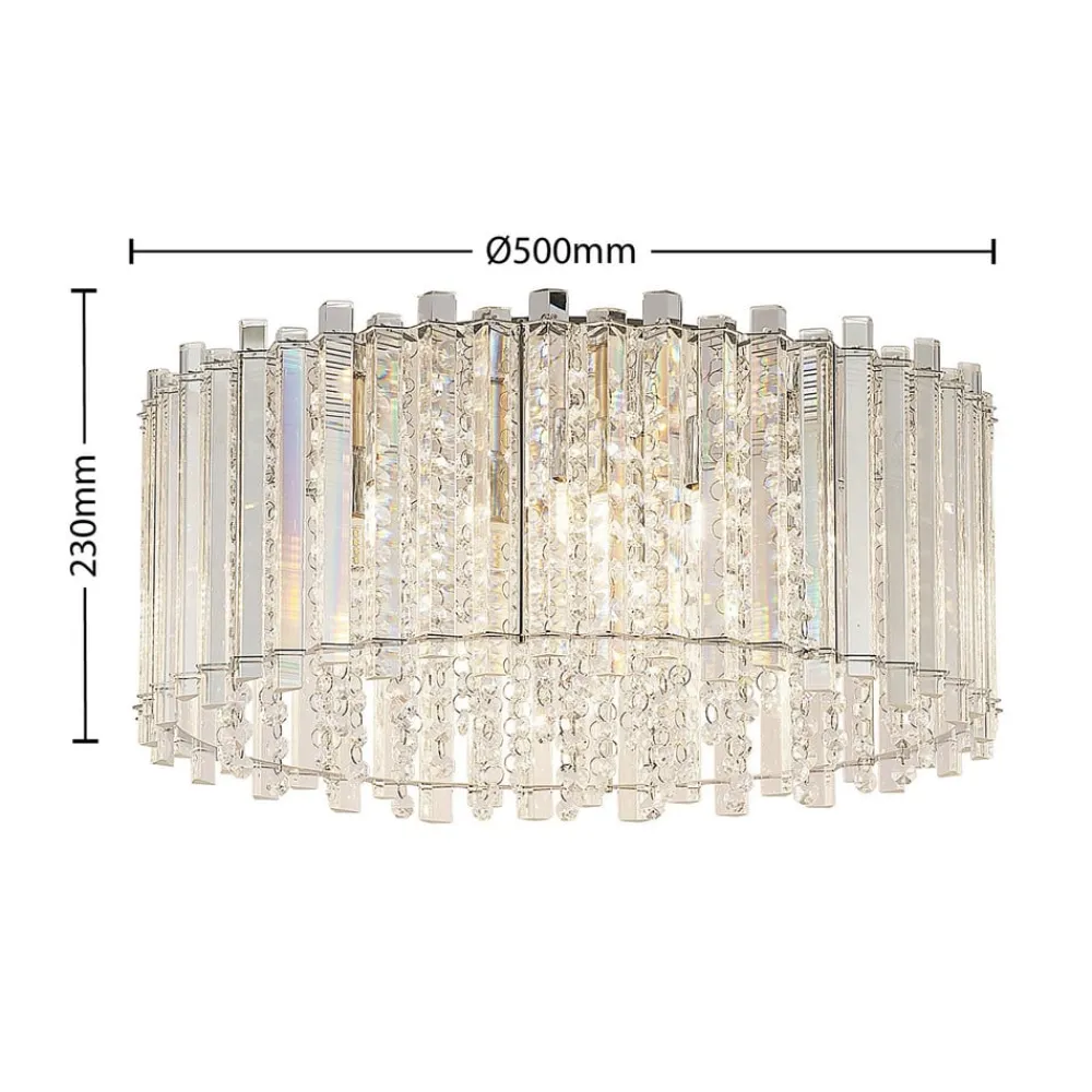 Loftlamper|Loftlamper ^ Lucande loftlampe Limana, Ø 50 cm, krom, krystal