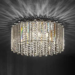 Loftlamper|Loftlamper ^ Lucande loftlampe Limana, Ø 50 cm, krom, krystal