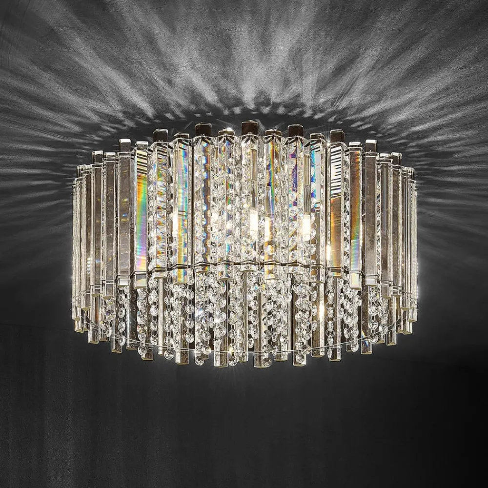 Loftlamper|Loftlamper ^ Lucande loftlampe Limana, Ø 50 cm, krom, krystal