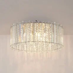 Loftlamper|Loftlamper ^ Lucande loftlampe Limana, Ø 50 cm, krom, krystal