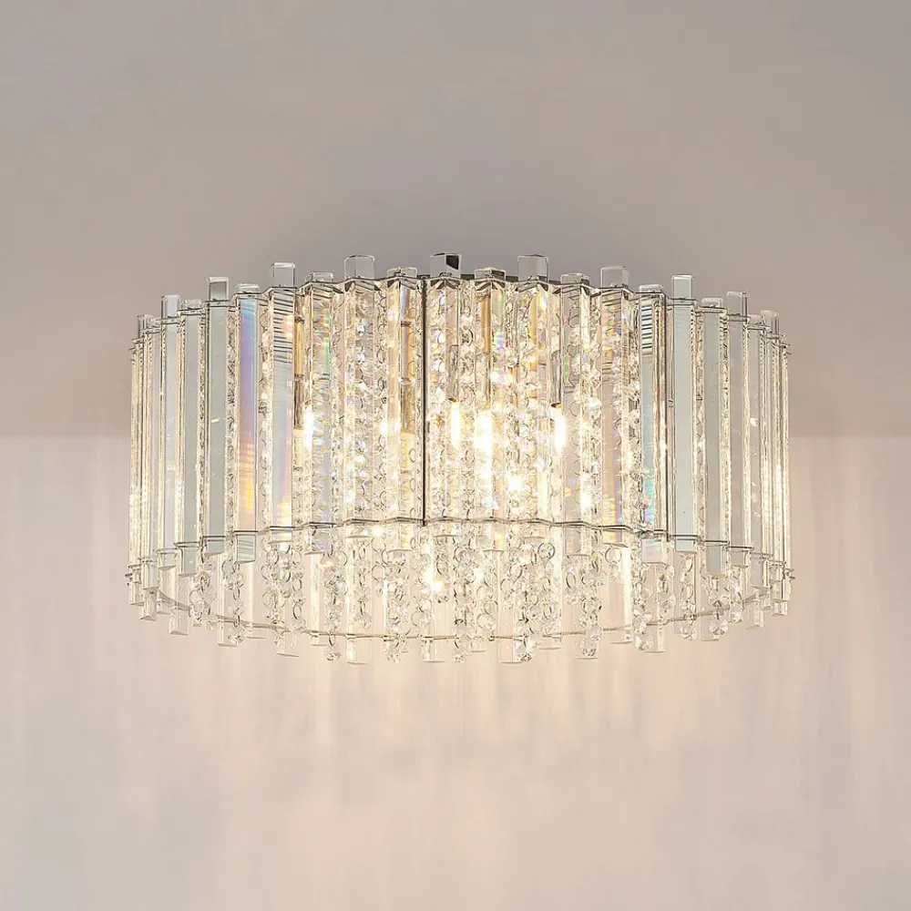 Loftlamper|Loftlamper ^ Lucande loftlampe Limana, Ø 50 cm, krom, krystal
